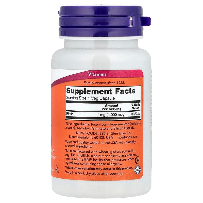NOW Foods, Biotina, 1000 mcg, 100 cápsulas vegetales – NOW Foods – imagen 2
