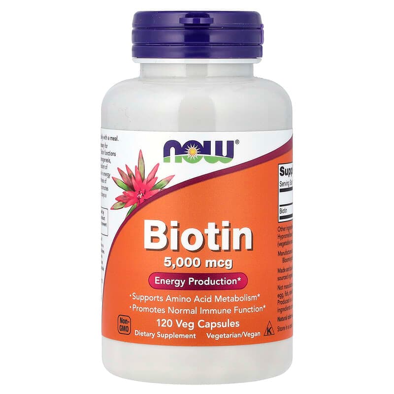 NOW Foods, Biotina, 5000 mcg, 120 cápsulas vegetales