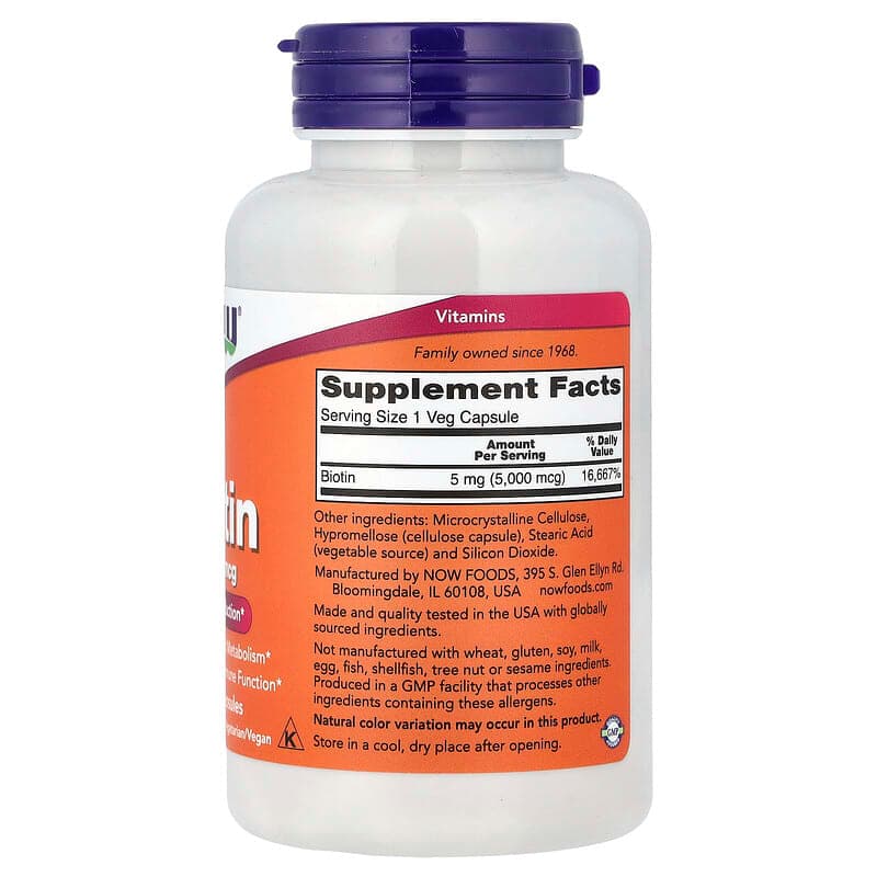 NOW Foods, Biotina, 5000 mcg, 120 cápsulas vegetales – NOW Foods – imagen 2