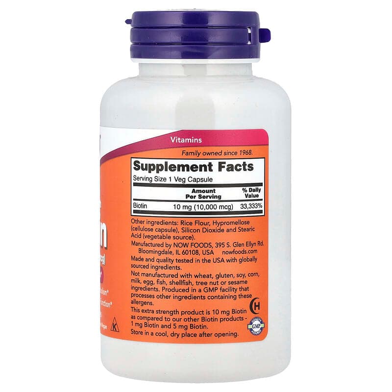 NOW Foods, Biotina, 10 mg, 120 cápsulas vegetales – NOW Foods – imagen 2