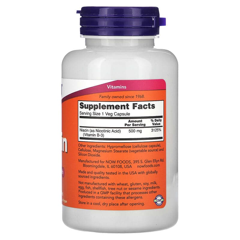NOW Foods, Niacina, 500 mg, 100 cápsulas vegetales – NOW Foods – imagen 2