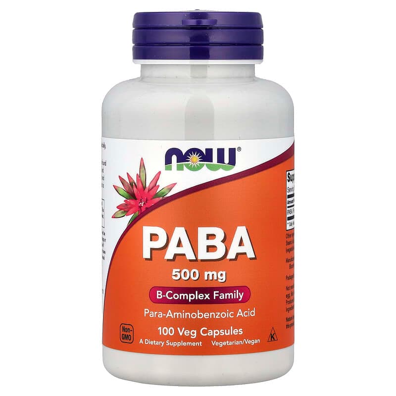 NOW Foods, PABA, 500 mg, 100 cápsulas vegetales