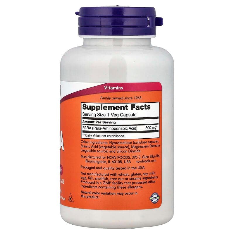 NOW Foods, PABA, 500 mg, 100 cápsulas vegetales – NOW Foods – imagen 2