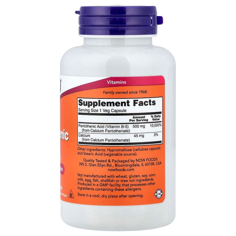 NOW Foods, Ácido pantoténico, 500 mg, 100 cápsulas vegetales – NOW Foods – imagen 2