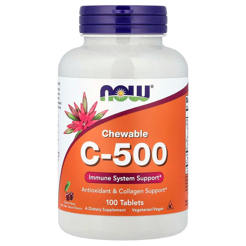 NOW Foods, C-500 masticable, Cereza, 100 comprimidos