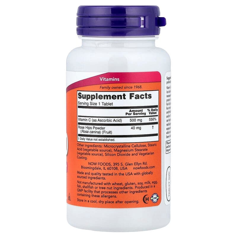 NOW Foods, C-500 Con rosa mosqueta, 100 comprimidos – NOW Foods – imagen 2