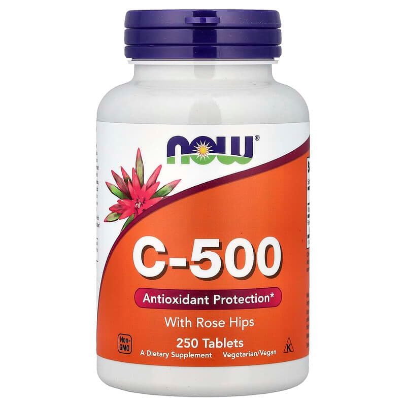 NOW Foods, Vitamina C-500 con rosa mosqueta, 250 comprimidos