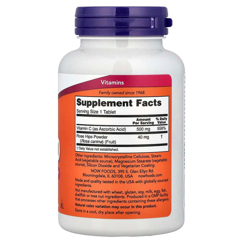NOW Foods, Vitamina C-500 con rosa mosqueta, 250 comprimidos – NOW Foods – imagen 2