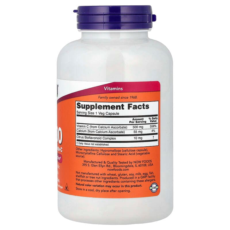 NOW Foods, C-500, Ascorbato de calcio-C, 250 cápsulas – NOW Foods – imagen 2
