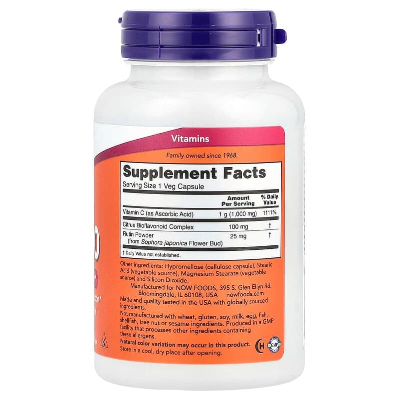 NOW Foods, Vitamina C-1000, 100 cápsulas vegetales – NOW Foods – imagen 2