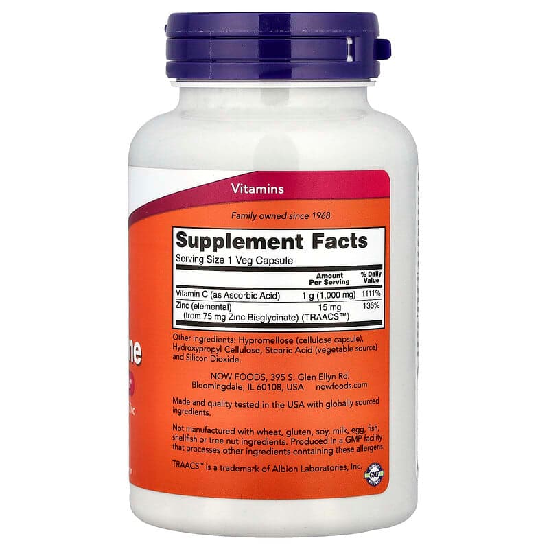 NOW Foods, Suplemento inmunitario con vitamina C-1000 y zinc, 90 cápsulas vegetales – NOW Foods – imagen 2