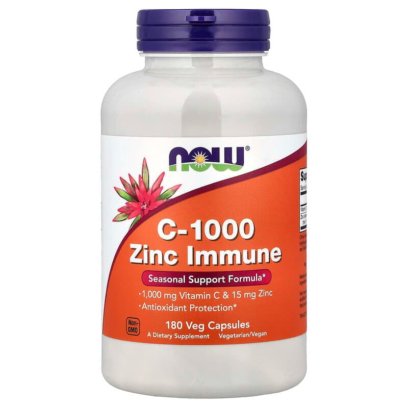 NOW Foods, Suplemento inmunitario con vitamina C-1000 y zinc, 180 cápsulas vegetales