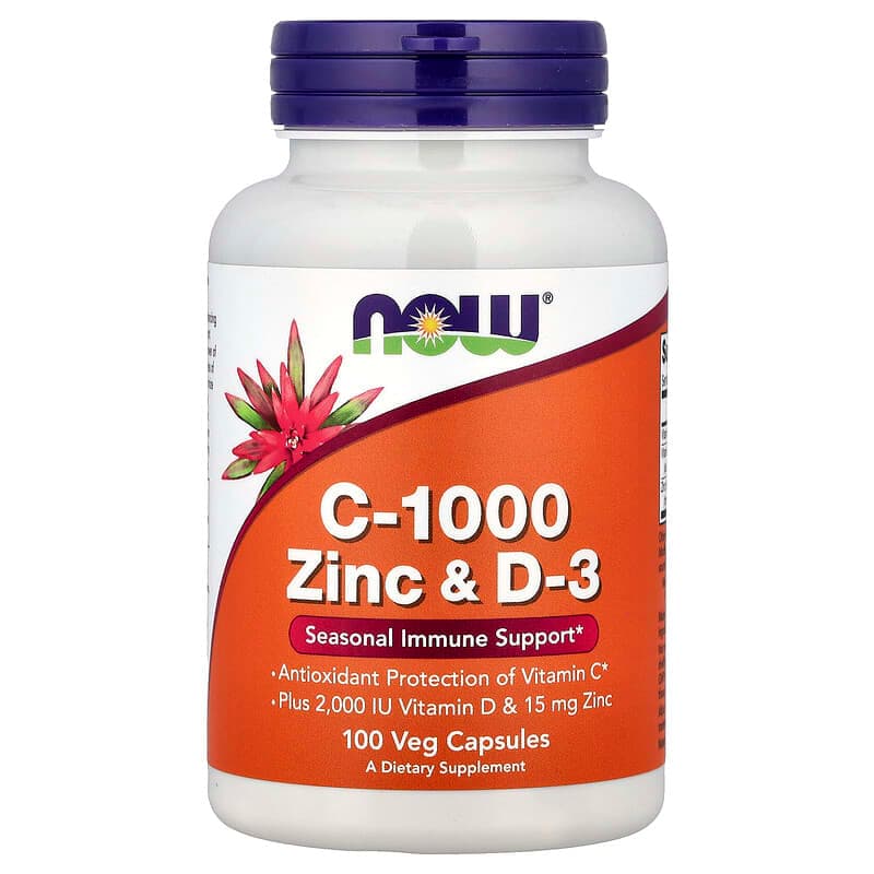NOW Foods, C-1000 Zinc y D-3`` 100 cápsulas vegetales