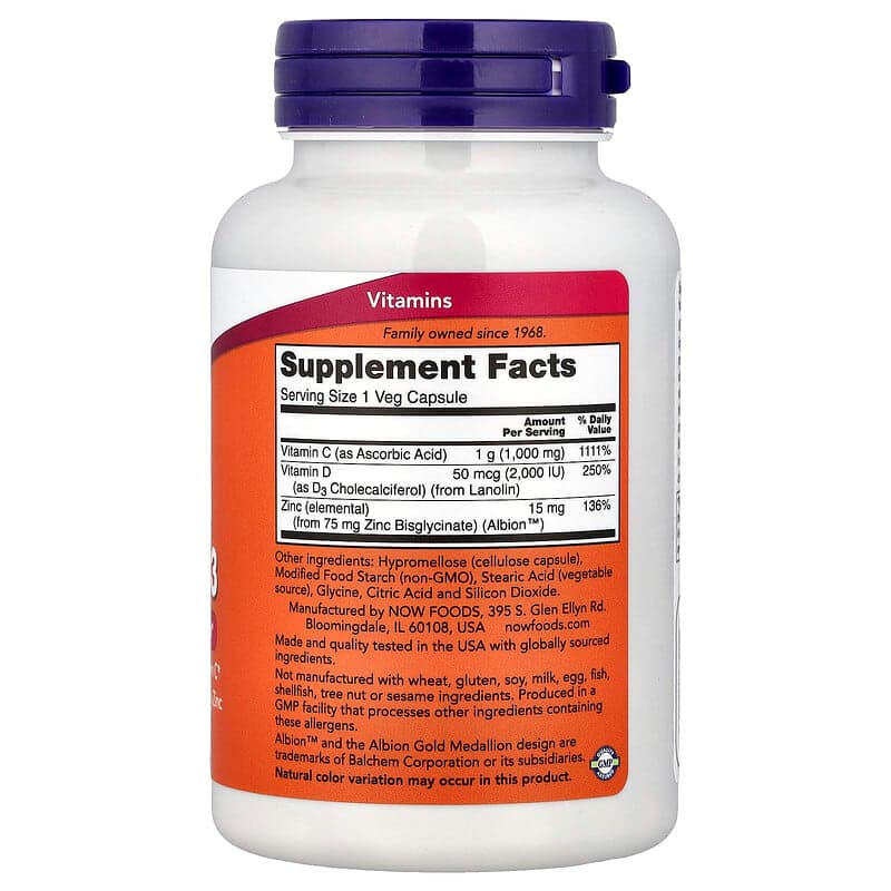 NOW Foods, C-1000 Zinc y D-3`` 100 cápsulas vegetales – NOW Foods – imagen 2