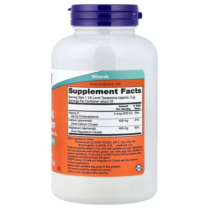 NOW Foods, Calcio y magnesio con vitamina D3, 227 g (8 oz) – NOW Foods – imagen 2