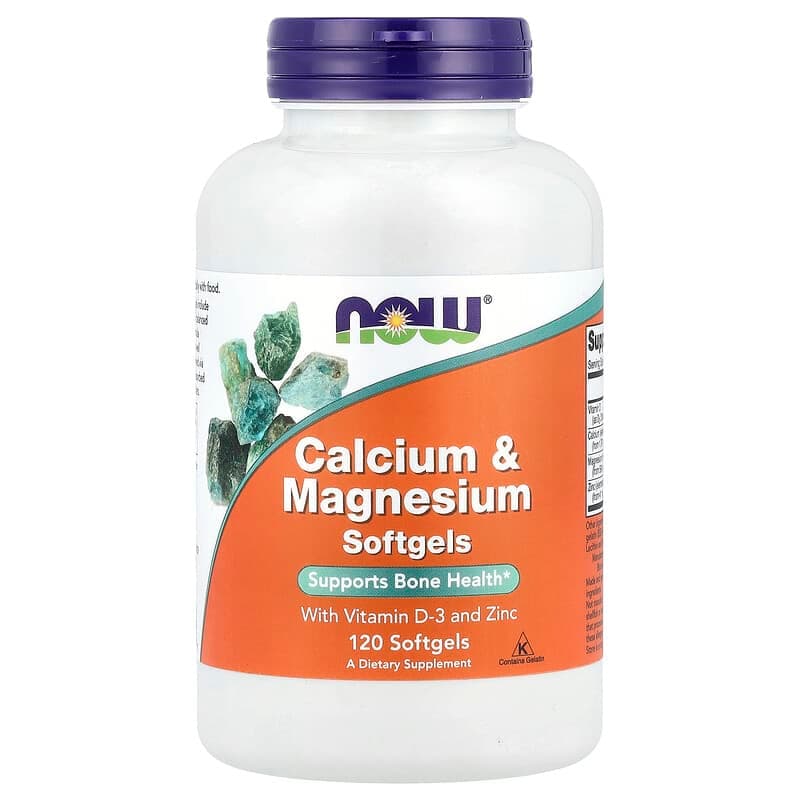 NOW Foods, Calcio y magnesio con vitamina D3 y zinc, 120 cápsulas blandas