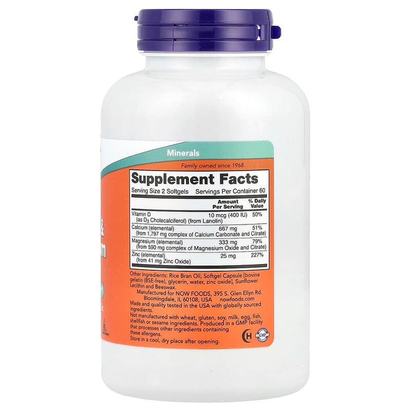 NOW Foods, Calcio y magnesio con vitamina D3 y zinc, 120 cápsulas blandas – NOW Foods – imagen 2