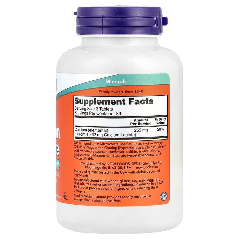 NOW Foods, Lactato de calcio, 250 comprimidos (85 mg por comprimido) – NOW Foods – imagen 2
