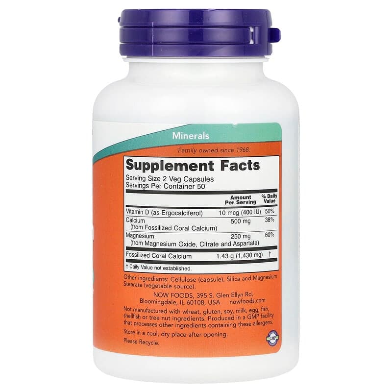 NOW Foods, Calcio Plus coral, 100 cápsulas vegetarianas – NOW Foods – imagen 2