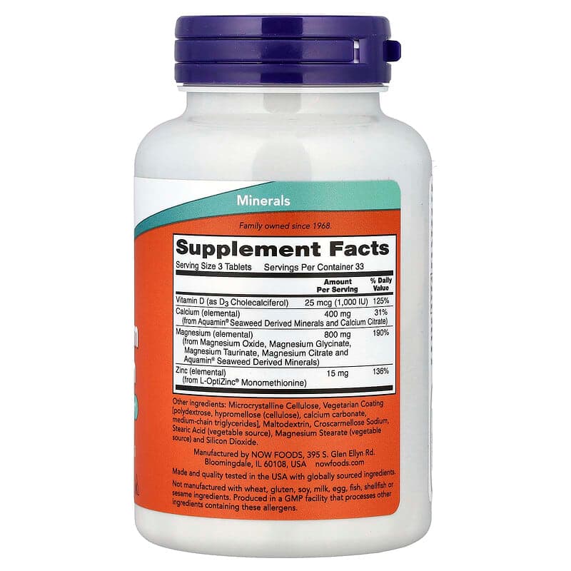 NOW Foods, Magnesio y calcio con zinc y vitamina D3, 100 comprimidos – NOW Foods – imagen 2