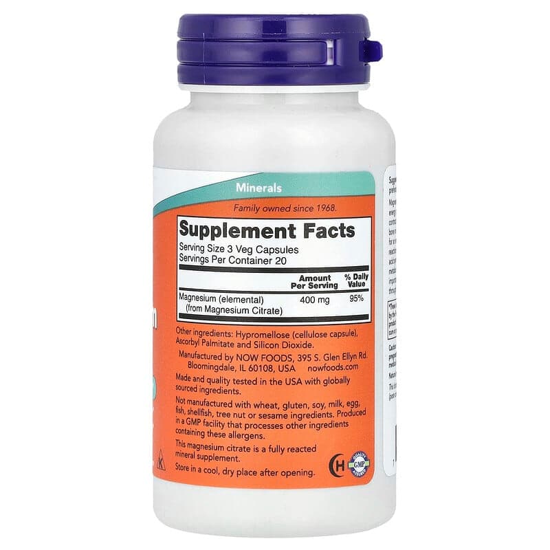 NOW Foods, Citrato de magnesio, 60 cápsulas vegetales (133 mg por cápsula) – NOW Foods – imagen 2