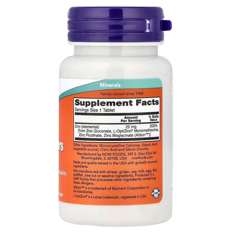 NOW Foods, Transportadores de zinc, 90 comprimidos (22 mg por comprimido) – NOW Foods – imagen 2