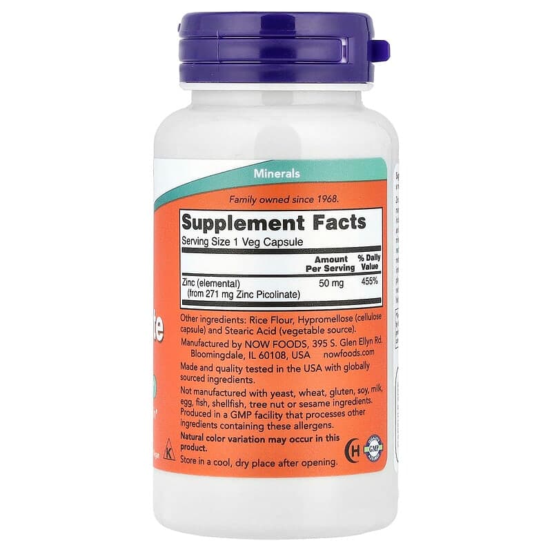 NOW Foods, Picolinato de zinc, 50 mg, 120 cápsulas vegetales – NOW Foods – imagen 2