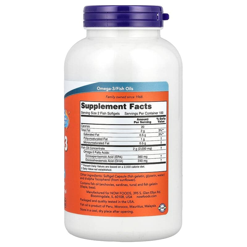 NOW Foods, Aceite de pescado con omega-3, 1000 mg, 200 cápsulas blandas de pescado – NOW Foods – imagen 2