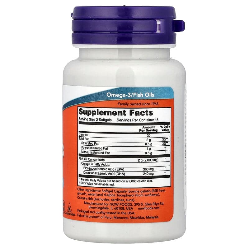 NOW Foods, Aceite de pescado con omega-3, 30 cápsulas blandas (1 g por cápsula blanda) – NOW Foods – imagen 2