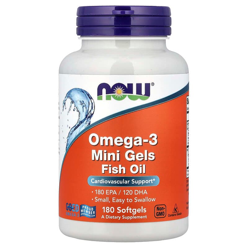 NOW Foods, Aceite de pescado en minicápsulas con omega-3, 180 cápsulas blandas (0,5 g por cápsula blanda)