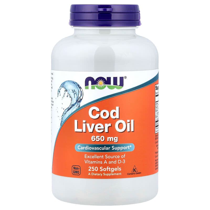 NOW Foods, Aceite de Hígado de Bacalao, Doble Fuerza, 650 mg, 250 Cápsulas
