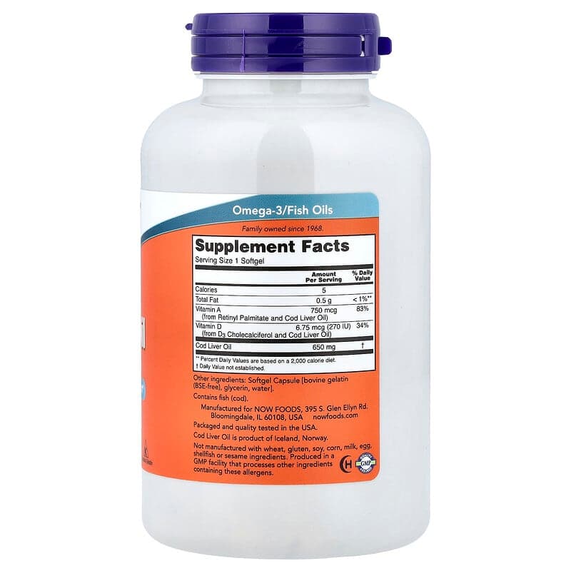 NOW Foods, Aceite de Hígado de Bacalao, Doble Fuerza, 650 mg, 250 Cápsulas – NOW Foods – imagen 2