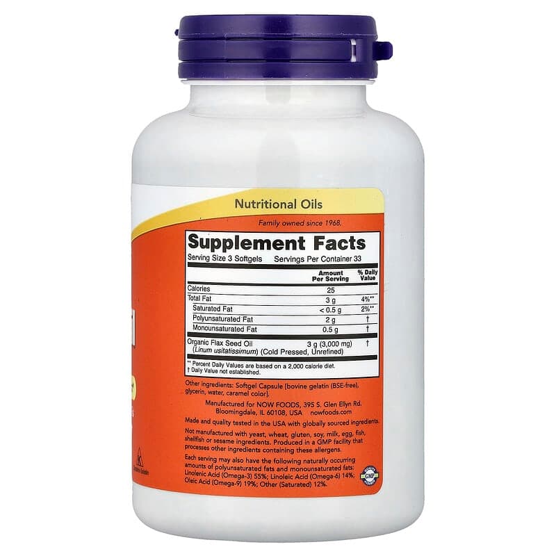 NOW Foods, Aceite de linaza, 1000 mg, 100 cápsulas blandas (1000 mg por cápsula blanda) – NOW Foods – imagen 2