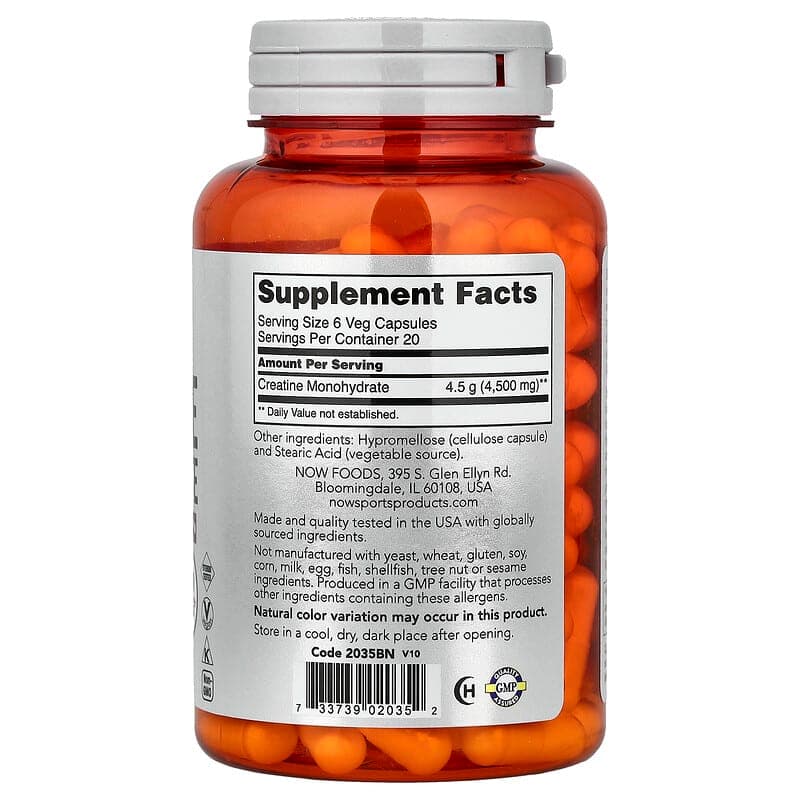 NOW Foods, Sports, Monohidrato de creatina, 120 cápsulas vegetales (0,75 g por cápsula) – NOW Foods – imagen 2