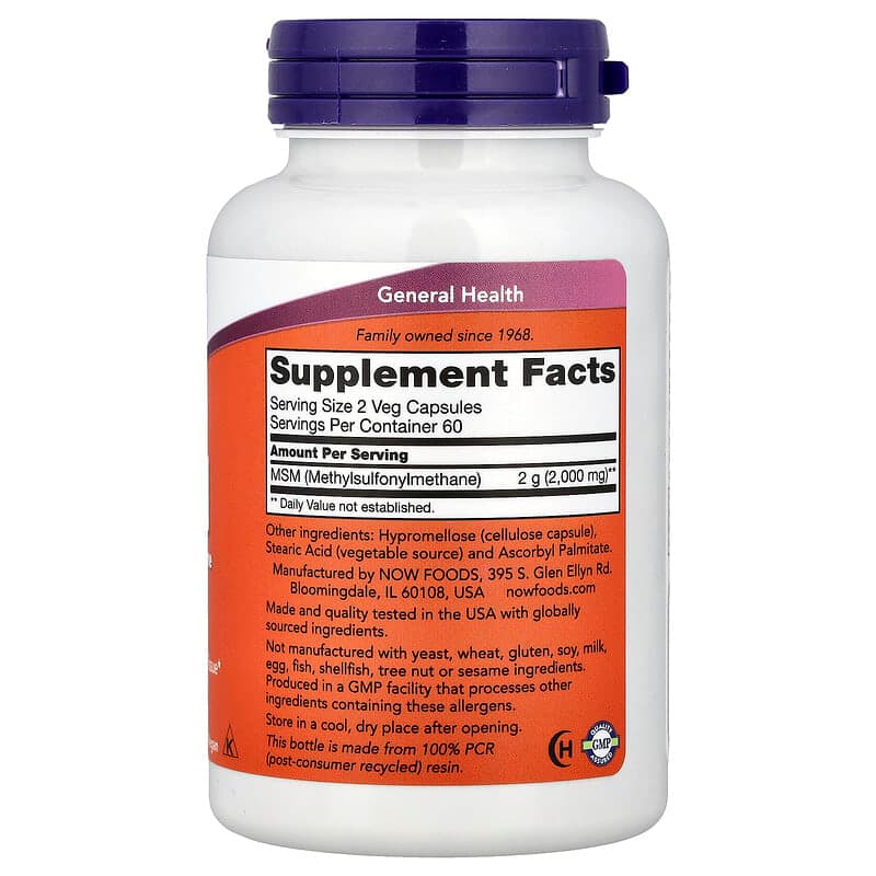 NOW Foods, MSM, Metilsulfonilmetano, 120 cápsulas vegetales (1000 mg por cápsula) – NOW Foods – imagen 2