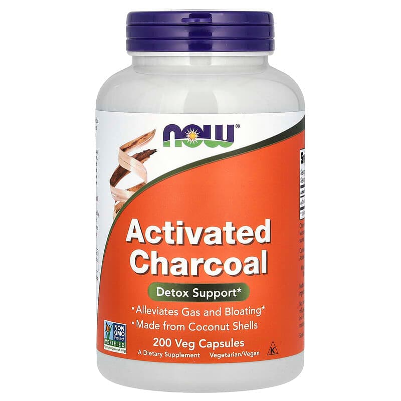 NOW Foods, Carbón vegetal activado, 200 cápsulas vegetales (280 mg por cápsula)
