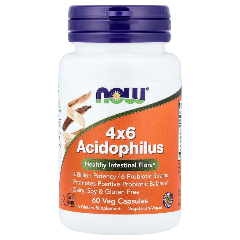NOW Foods, Acidophilus 4x6 , 60 cápsulas vegetales