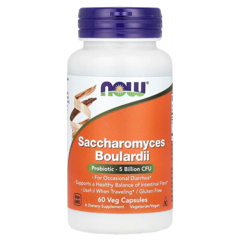 NOW Foods, Saccharomyces boulardii, Suplemento probiótico, 5000 millones de UFC, 60 cápsulas vegetales