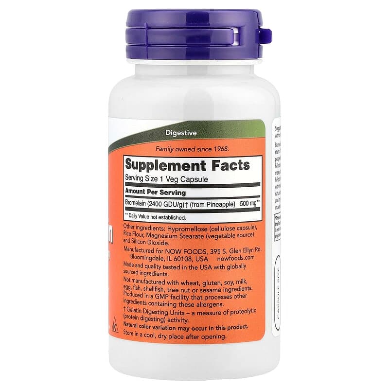 NOW Foods, Bromelain, 500 mg, 60 cápsulas vegetarianas – NOW Foods – imagen 2