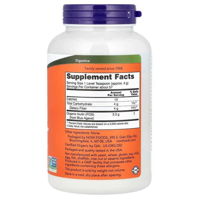 NOW Foods, Inulina orgánica certificada, Suplemento prebiótico puro en polvo, 227 g (8 oz) – NOW Foods – imagen 2