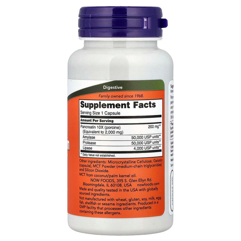 NOW Foods, Pancreatin 2000, 100 cápsulas (200 mg por cápsula) – NOW Foods – imagen 2