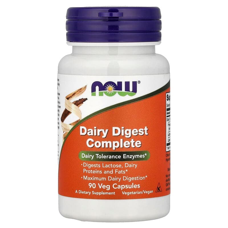 NOW Foods, Suplemento completo para la digestión de lácteos, 90 cápsulas vegetales