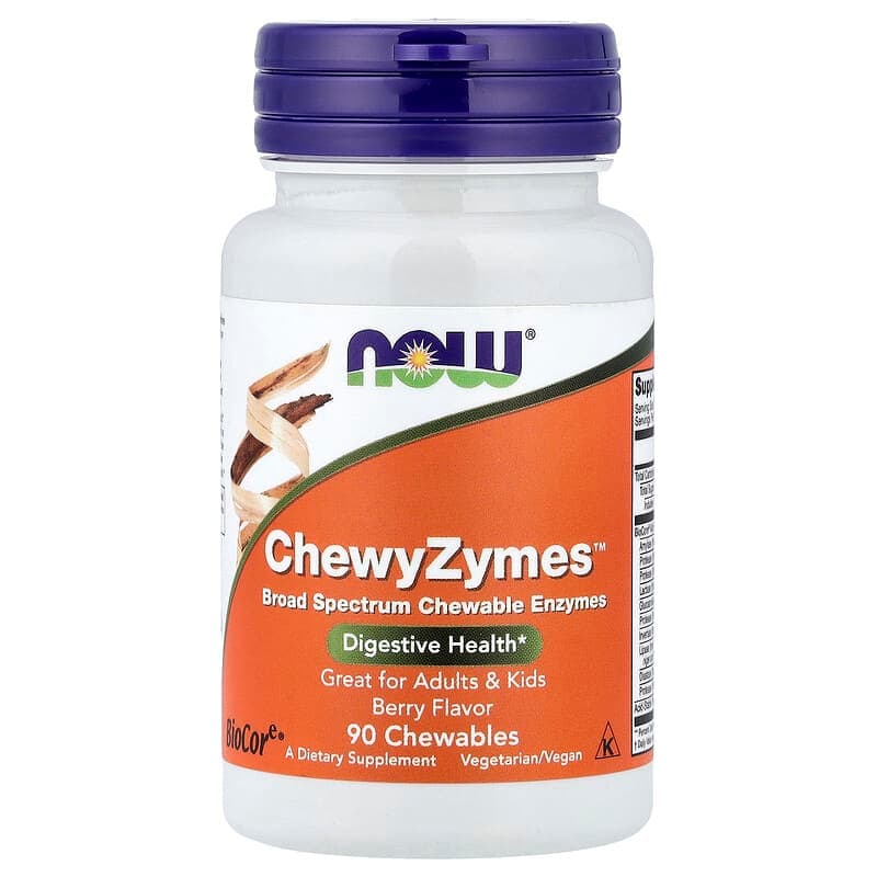 NOW Foods, ChewyZymes™, Baya, 90 comprimidos masticables