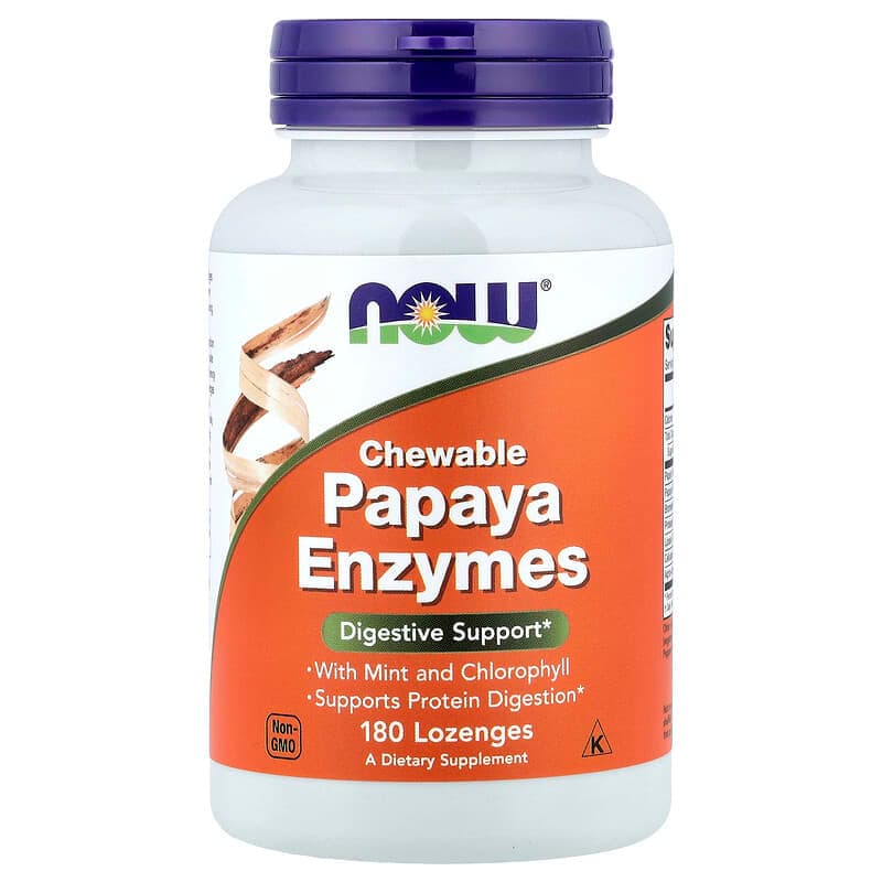 NOW Foods, Enzimas de papaya masticables, 180 pastillas