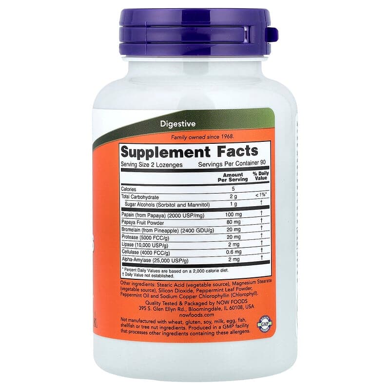 NOW Foods, Enzimas de papaya masticables, 180 pastillas – NOW Foods – imagen 2