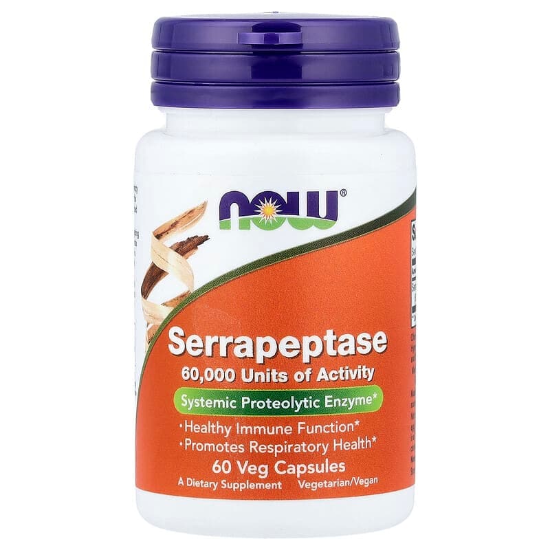 NOW Foods, Serrapeptasa, 60 cápsulas vegetales (27 mg por cápsula)