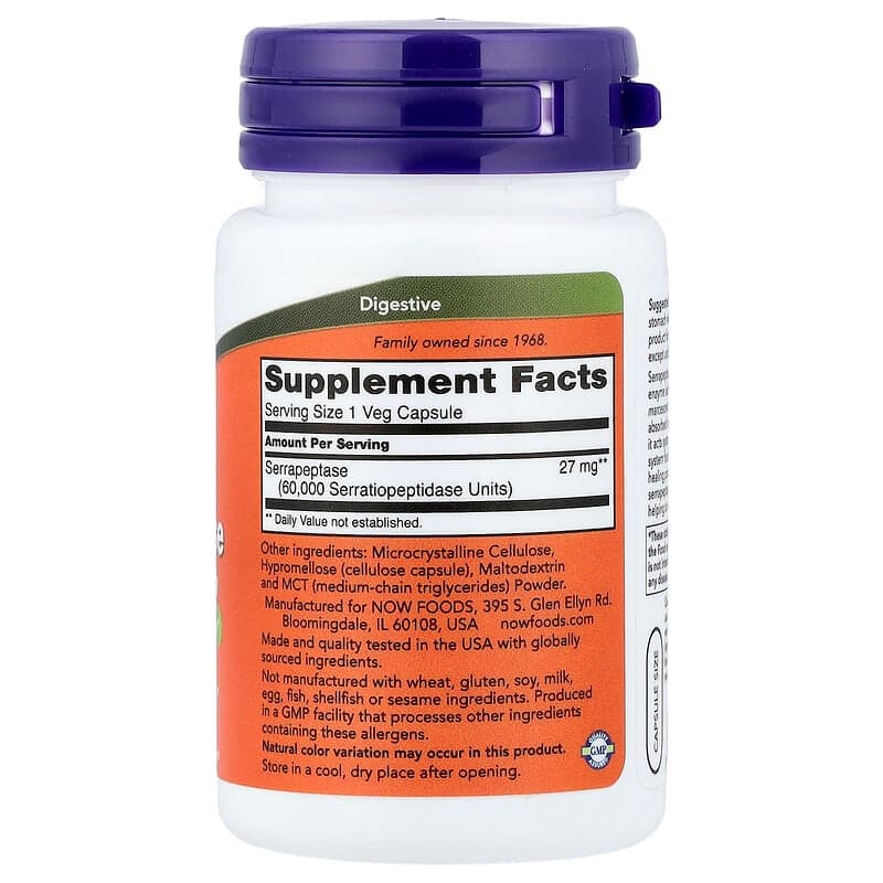 NOW Foods, Serrapeptasa, 60 cápsulas vegetales (27 mg por cápsula) – NOW Foods – imagen 2
