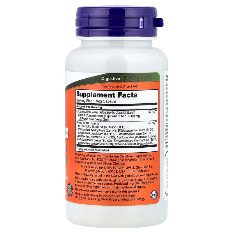NOW Foods, Aloe 10 000 y probióticos, 60 comprimidos vegetarianos – NOW Foods – imagen 2