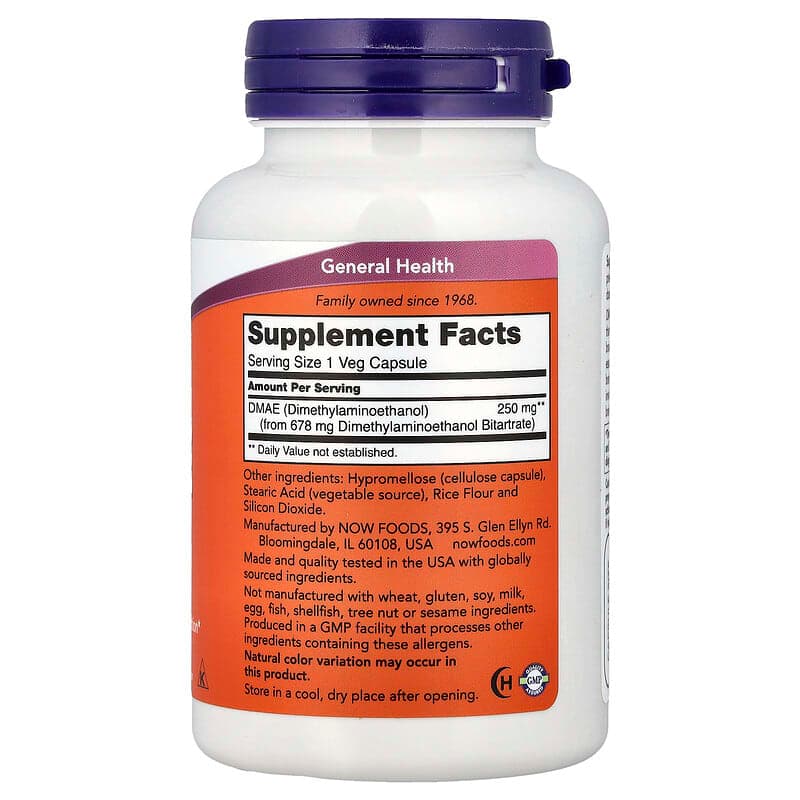 NOW Foods, DMAE, 250 mg, 100 cápsulas vegetales – NOW Foods – imagen 2