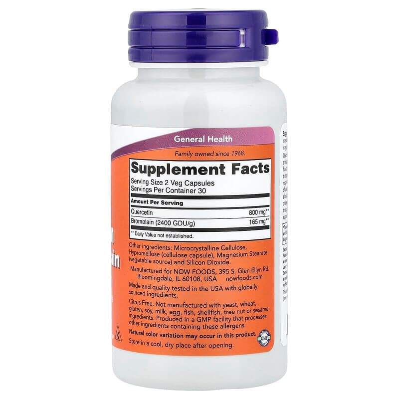 NOW Foods, Quercetina con bromelaína, 60 cápsulas vegetales – NOW Foods – imagen 2